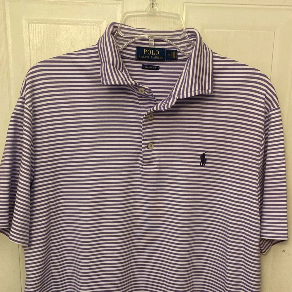 Ralph Lauren Men's Purple and White Striped Polo Shirt M